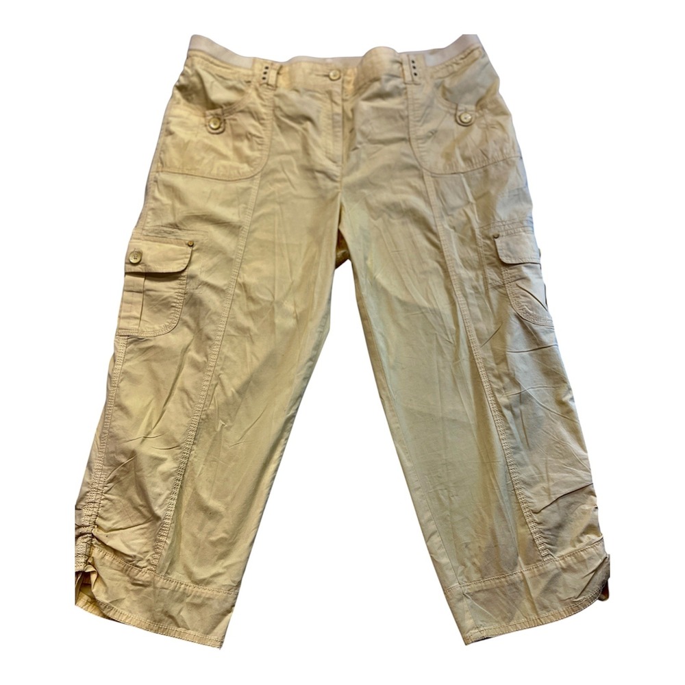 Chicos Platinum Sz 3 Womens Yellow Cargo Cinch Tie Ankle Pants Elastic waist